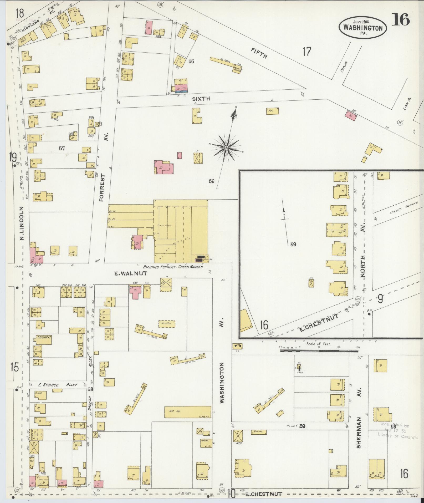 Sanborn Fire Insurance Map from Washington, Washington County, Pennsylvania (1904), Sheet #0016 - Historic Sanborn Fire Insurance Map Print, vintage old map wall art, antique decor, genealogy gift, Sanborn Fire Insurance Map from Washington Washington map