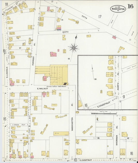 Sanborn Fire Insurance Map from Washington, Washington County, Pennsylvania (1904), Sheet #0016 - Historic Sanborn Fire Insurance Map Print, vintage old map wall art, antique decor, genealogy gift, Sanborn Fire Insurance Map from Washington Washington map