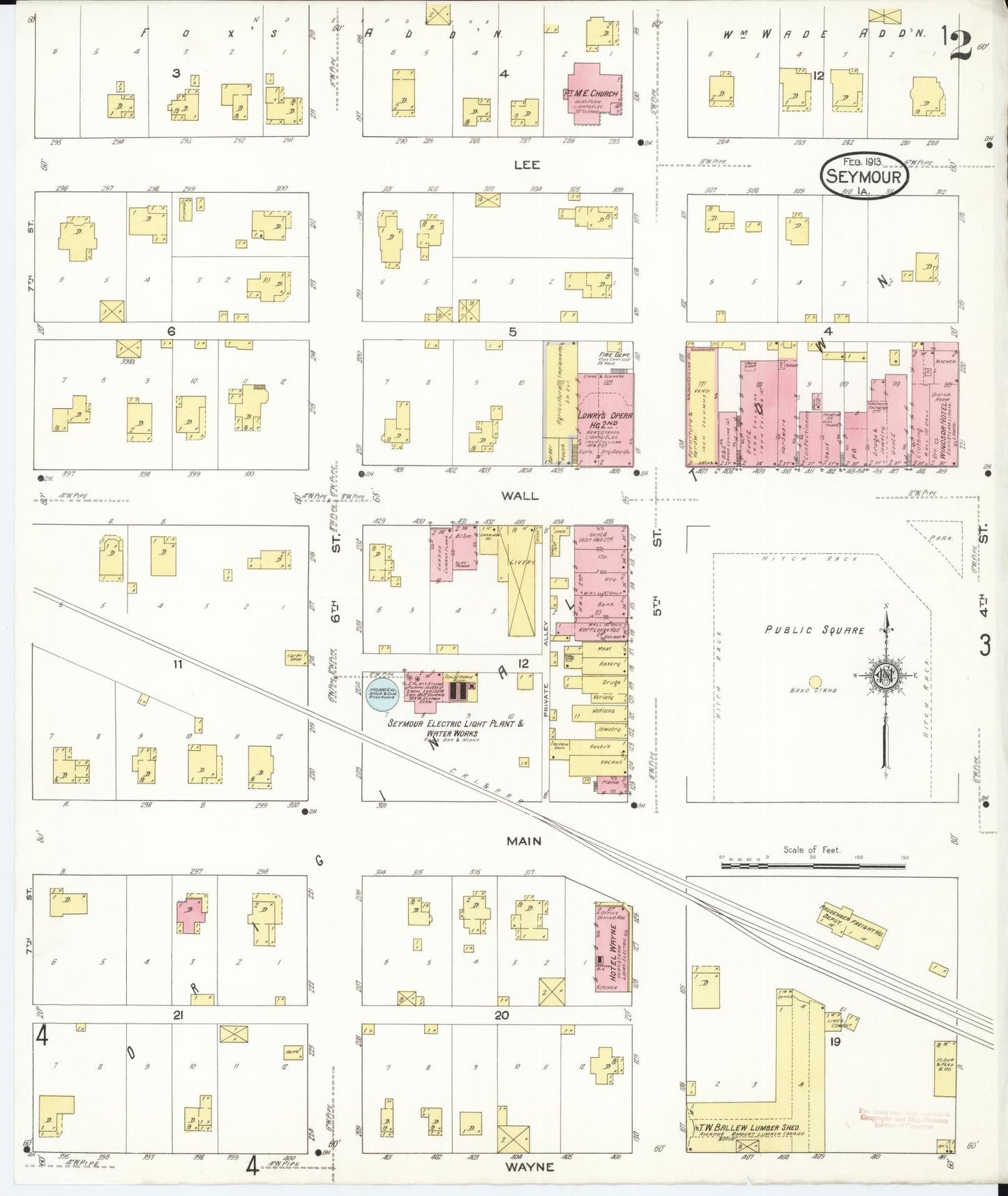 Sanborn Fire Insurance Map from Seymour, Wayne County, Iowa (1913), Sheet #0002 - Historic Sanborn Fire Insurance Map Print, vintage old map wall art