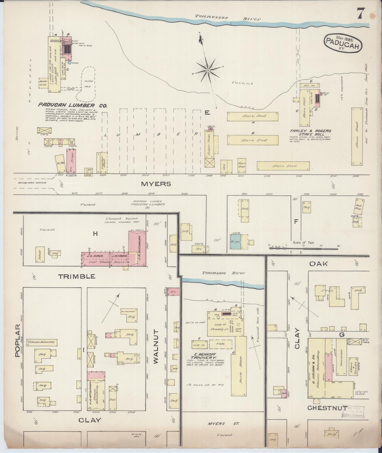 Sanborn Fire Insurance Map from Paducah, Mccraken County, Kentucky (1885), Sheet #0007 - Complete Map Set gallery image, historic Sanborn map, vintage wall art, Kentucky Kentucky