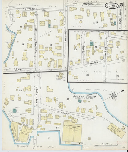 Sanborn Fire Insurance Map from Quincy, Norfolk County, Massachusetts (1891), Sheet #0005 - Complete Map Set gallery image, historic Sanborn map, vintage wall art, Massachusetts Massachusetts