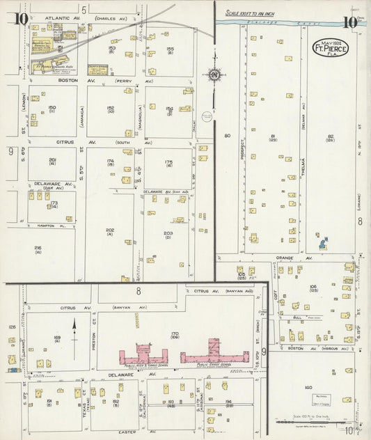 Sanborn Fire Insurance Map from Fort Pierce, St Lucie County, Florida (1924), Sheet #0010 - Historic Sanborn Fire Insurance Map Print, vintage old map wall art, antique decor, genealogy gift, Florida Florida map