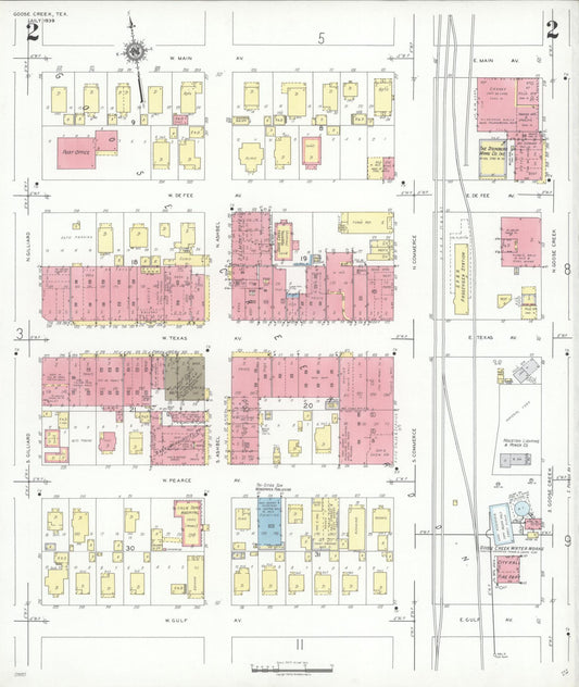Sanborn Fire Insurance Map from Goose Creek, Harris County, Texas (1939), Sheet #0002 - Historic Sanborn Fire Insurance Map Print, vintage old map wall art, antique decor, genealogy gift, Texas Texas map