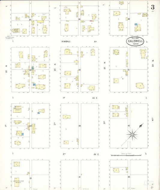 Sanborn Fire Insurance Map from Caldwell, Canyon County, Idaho (1900), Sheet #0003 - Historic Sanborn Fire Insurance Map Print, vintage old map wall art, antique decor, genealogy gift, Idaho Idaho map