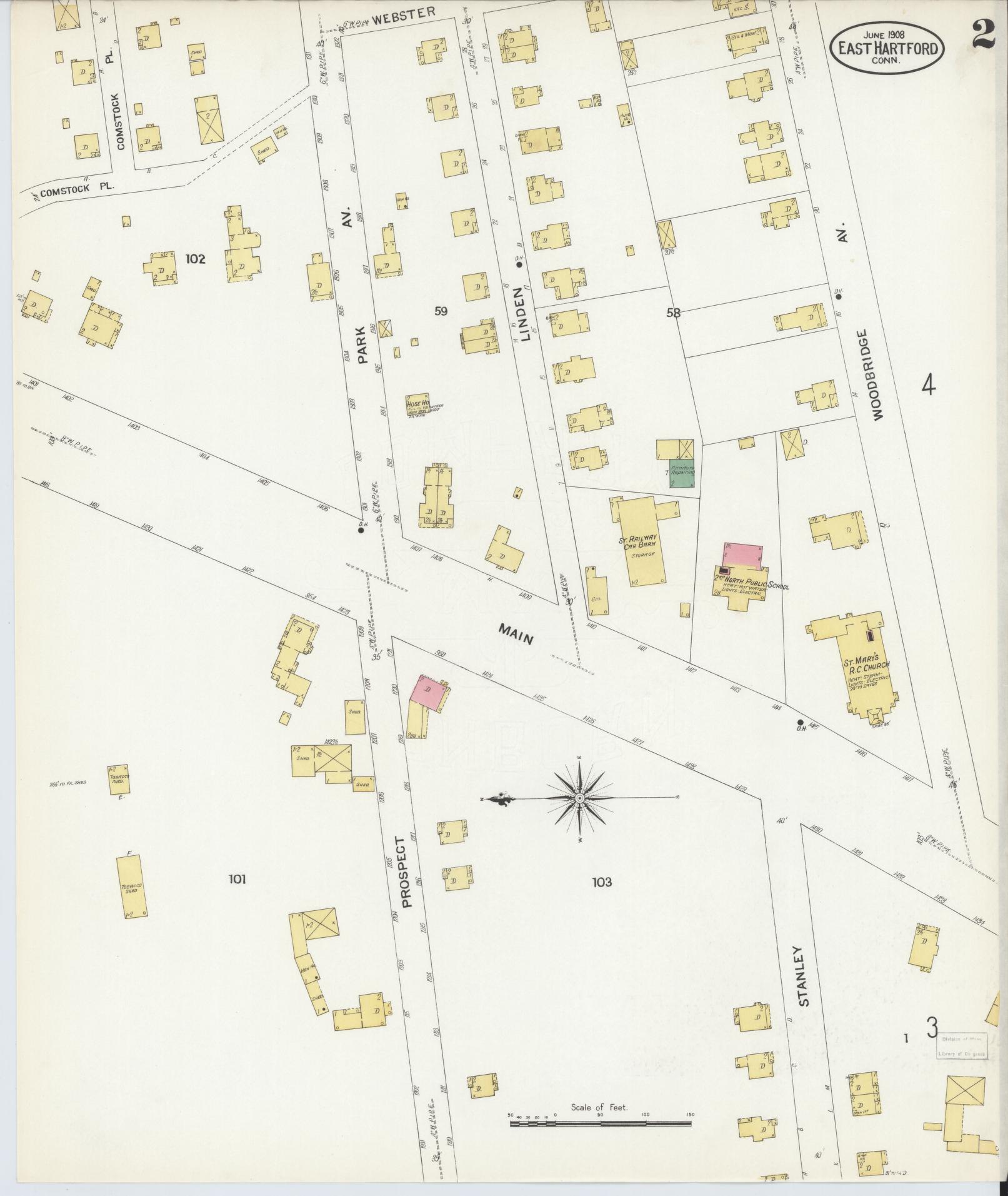 Sanborn Fire Insurance Map from East Hartford, Hartford County, Connecticut (1908), Sheet #0002 - Complete Map Set gallery image, historic Sanborn map, vintage wall art, Connecticut Connecticut