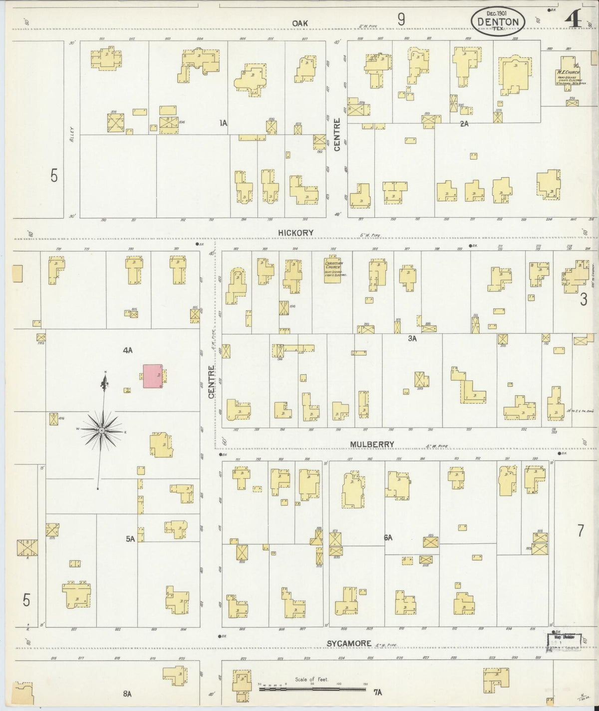 Sanborn Fire Insurance Map from Denton, Denton County, Texas (1901), Sheet #0004 - Historic Sanborn Fire Insurance Map Print, vintage old map wall art, antique decor, genealogy gift, Texas Texas map
