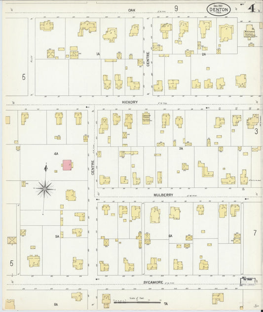 Sanborn Fire Insurance Map from Denton, Denton County, Texas (1901), Sheet #0004 - Historic Sanborn Fire Insurance Map Print, vintage old map wall art, antique decor, genealogy gift, Texas Texas map