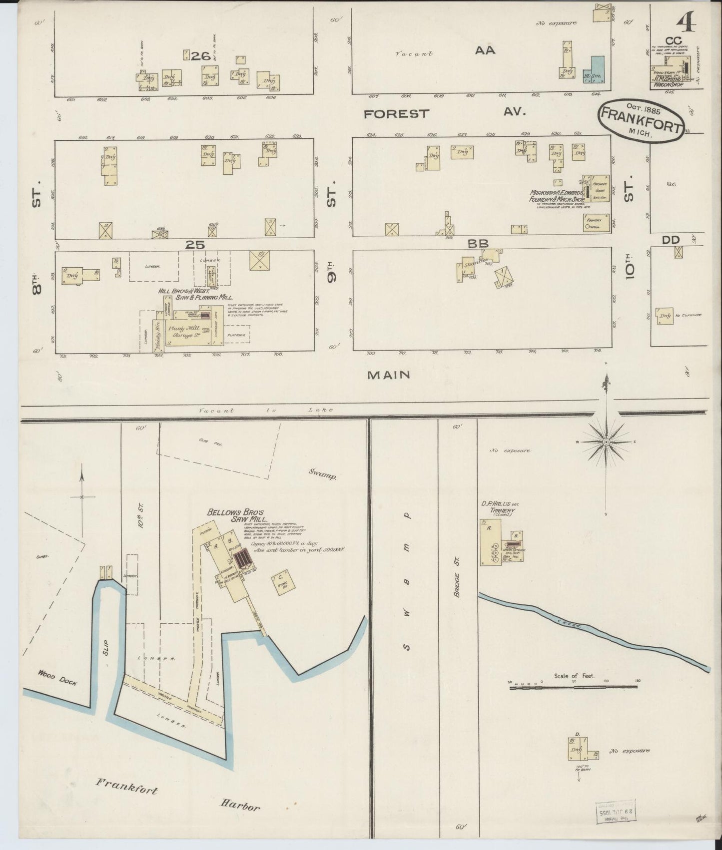 Sanborn Fire Insurance Map from Frankfort, Benzie County, Michigan (1885), Sheet #0004 - Complete Map Set gallery image, historic Sanborn map, vintage wall art, Michigan Michigan