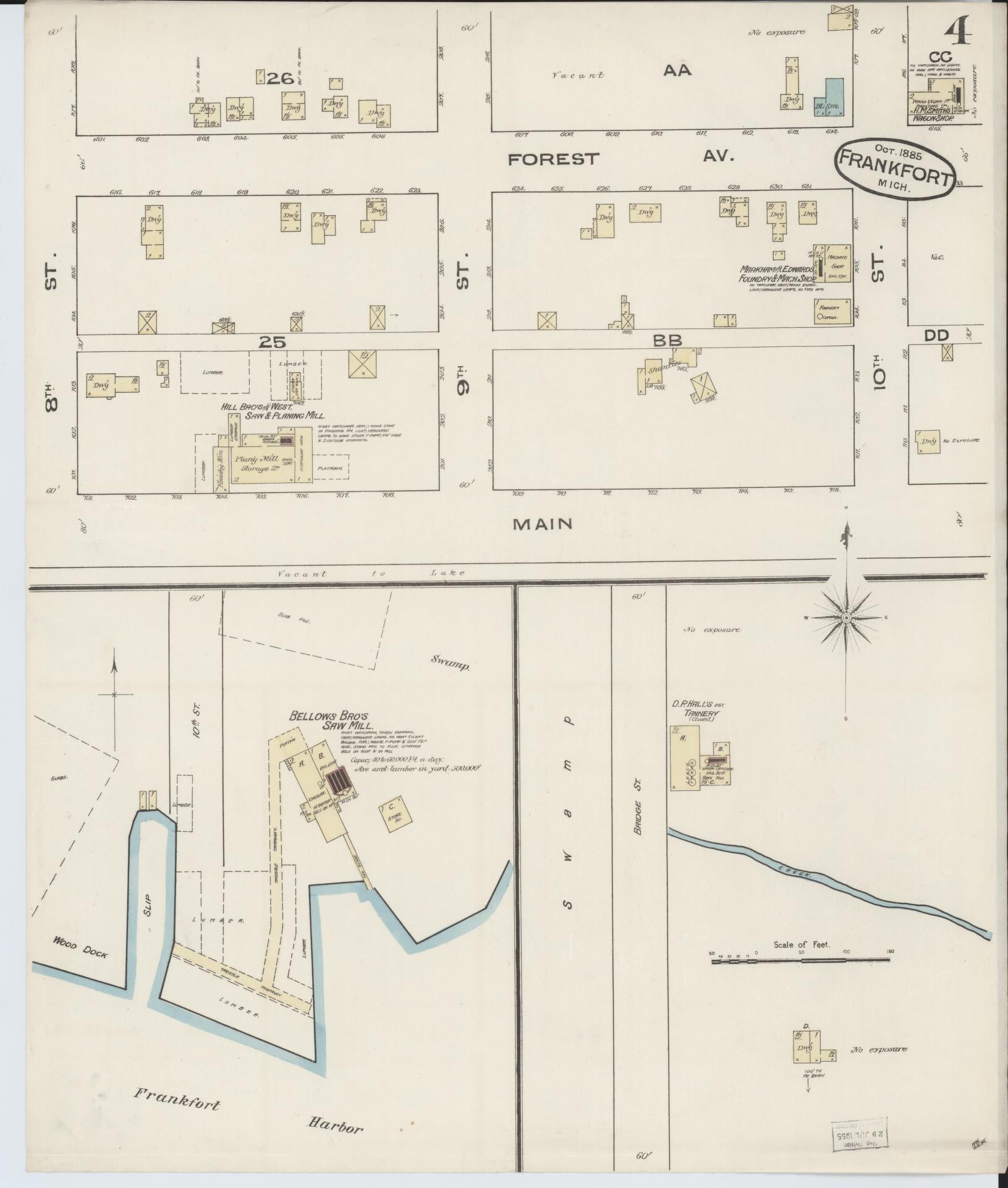 Sanborn Fire Insurance Map from Frankfort, Benzie County, Michigan (1885), Sheet #0004 - Complete Map Set gallery image, historic Sanborn map, vintage wall art, Michigan Michigan
