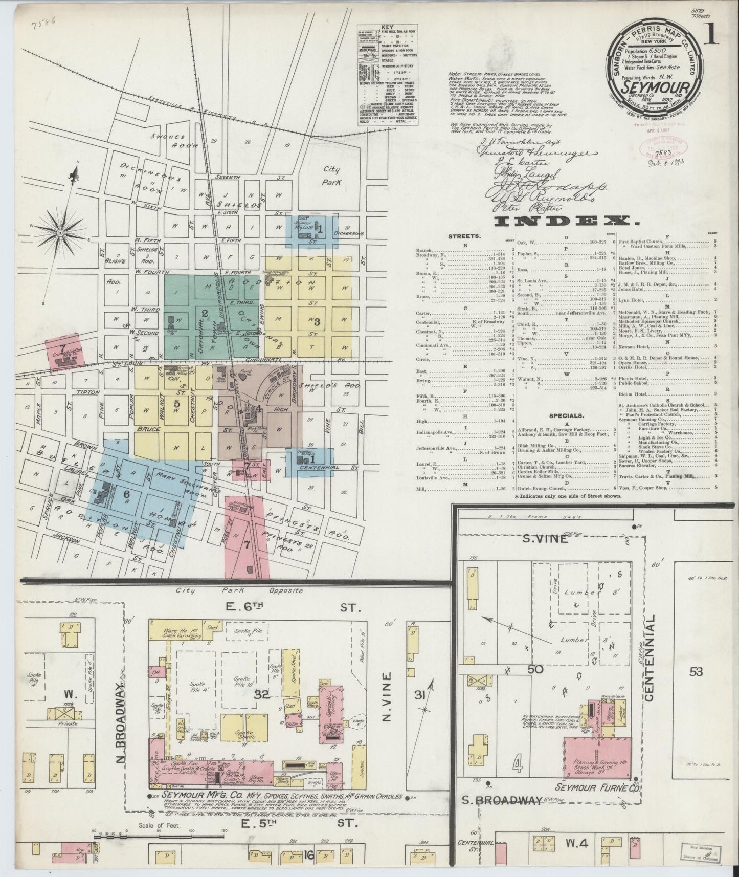 Sanborn Fire Insurance Map from Seymour, Jackson County, Indiana (1892), Sheet #0001 - Complete Map Set gallery image, historic Sanborn map, vintage wall art, Indiana Indiana
