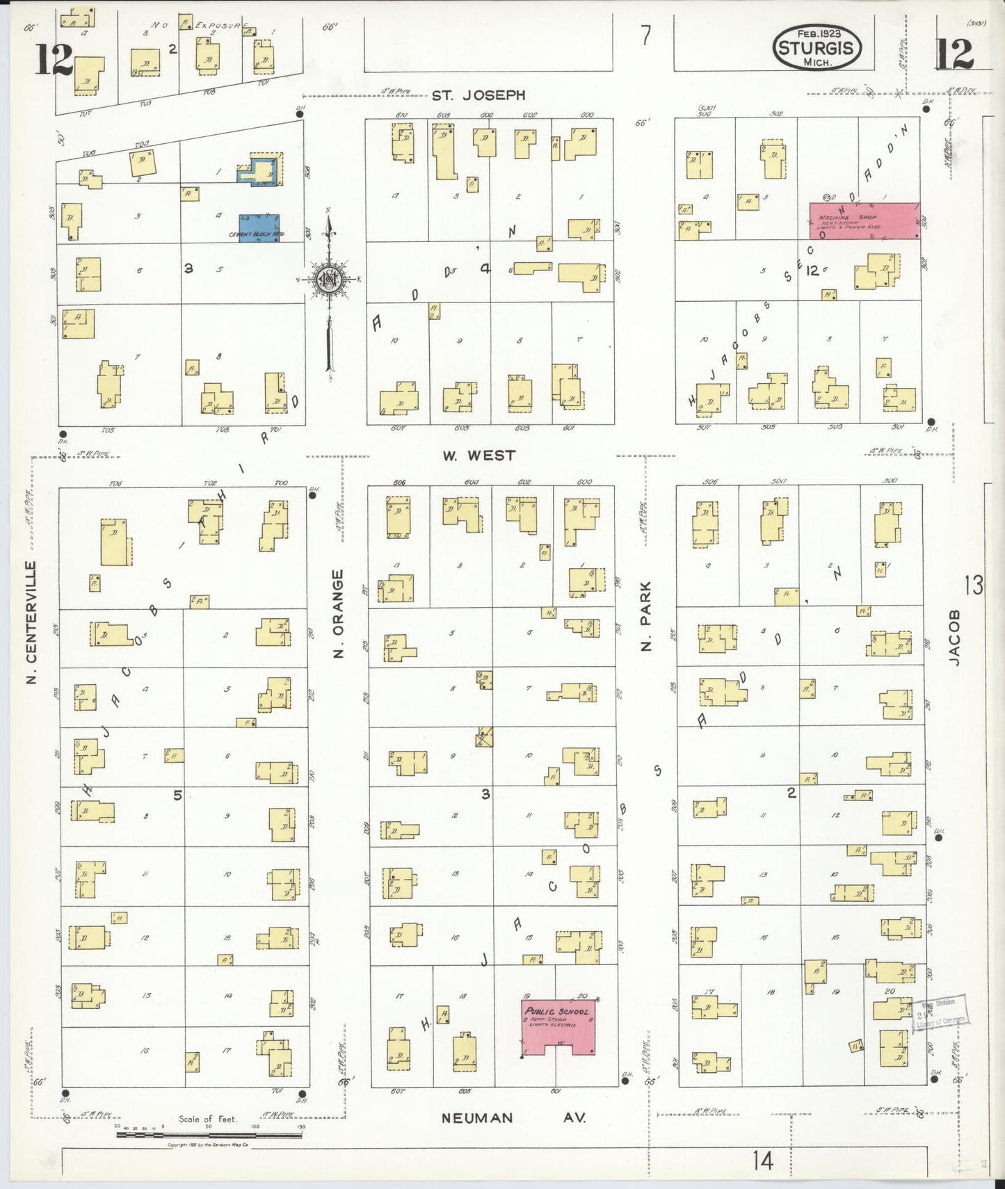 Sanborn Fire Insurance Map from Sturgis, Saint Joseph County, Michigan (1923), Sheet #0012 - Historic Sanborn Fire Insurance Map Print, vintage old map wall art, antique decor, genealogy gift, Michigan Michigan map