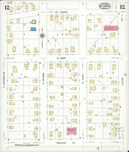 Sanborn Fire Insurance Map from Sturgis, Saint Joseph County, Michigan (1923), Sheet #0012 - Historic Sanborn Fire Insurance Map Print, vintage old map wall art, antique decor, genealogy gift, Michigan Michigan map