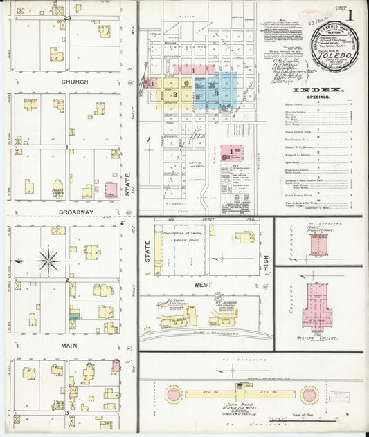Sanborn Fire Insurance Map from Toledo, Tama County, Iowa (1892), Sheet #0001 - Historic Sanborn Fire Insurance Map Print, vintage old map wall art