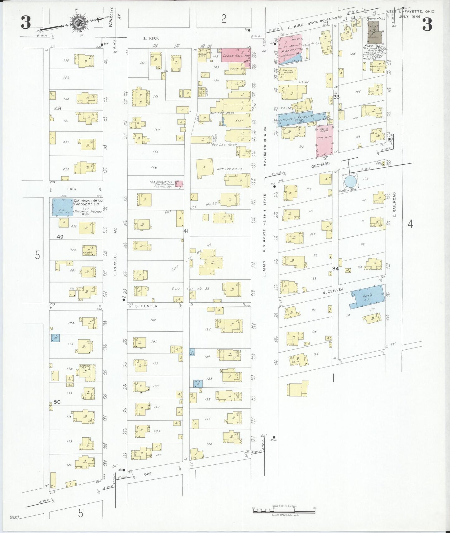 Sanborn Fire Insurance Map from West Lafayette, Coshocton County, Ohio (1946), Sheet #0003 - Historic Sanborn Fire Insurance Map Print, vintage old map wall art, antique decor, genealogy gift, Ohio Ohio map