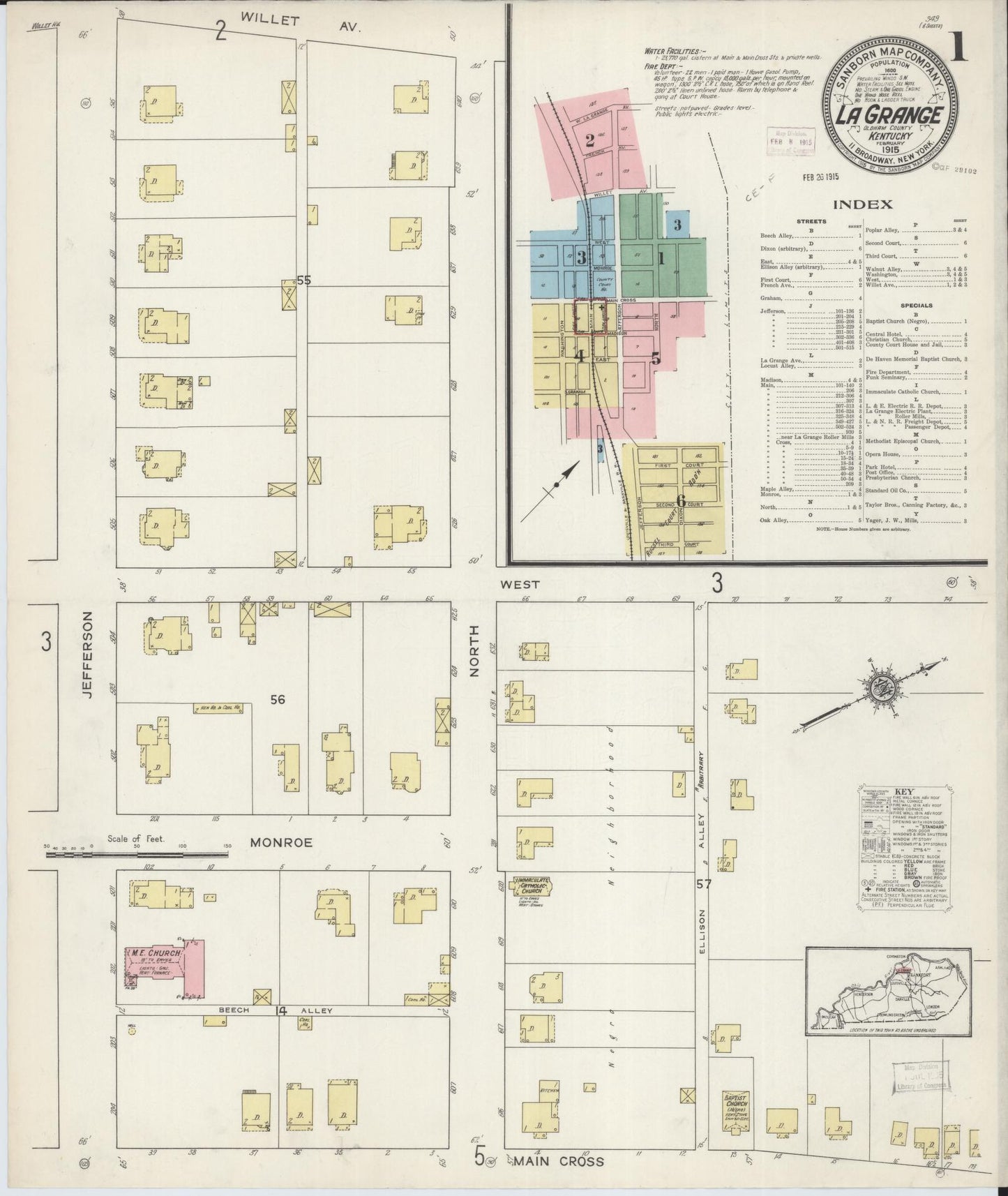 Sanborn Fire Insurance Map from La Grange, Oldham County, Kentucky (1915), Sheet #0001 - Complete Map Set gallery image, historic Sanborn map, vintage wall art, Kentucky Kentucky