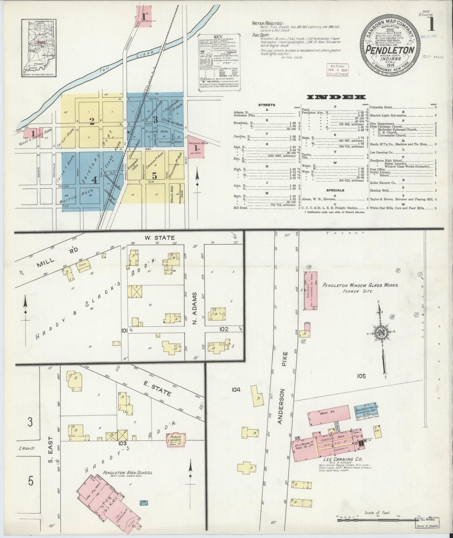 Sanborn Fire Insurance Map from Pendleton, Madison County, Indiana (1914), Sheet #0001 - Complete Map Set gallery image, historic Sanborn map, vintage wall art, Indiana Indiana
