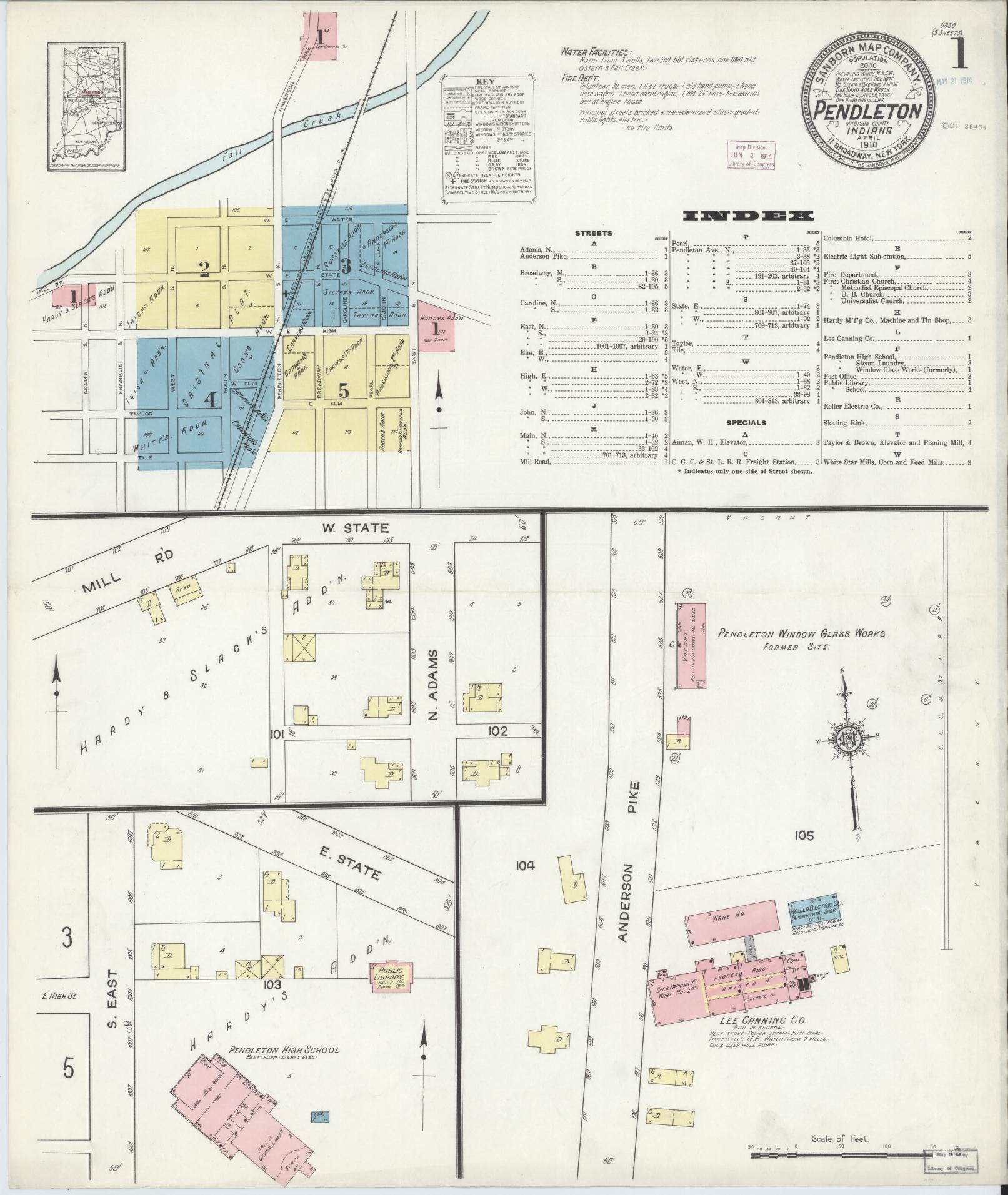 Sanborn Fire Insurance Map from Pendleton, Madison County, Indiana (1914), Sheet #0001 - Complete Map Set gallery image, historic Sanborn map, vintage wall art, Indiana Indiana