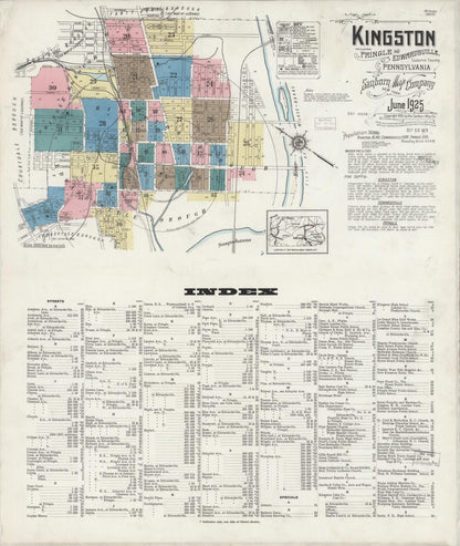 Sanborn Fire Insurance Map from Kingston, Luzerne County, Pennsylvania (1925), Sheet #0001 - Historic Sanborn Fire Insurance Map Print, vintage old map wall art, antique decor, genealogy gift, Pennsylvania Pennsylvania map