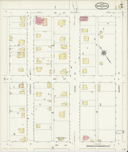 Sanborn Fire Insurance Map from Waynesboro, Independent Cities, Virginia (1913), Sheet #0007 - Historic Sanborn Fire Insurance Map Print, vintage old map wall art, antique decor, genealogy gift, Virginia Virginia map