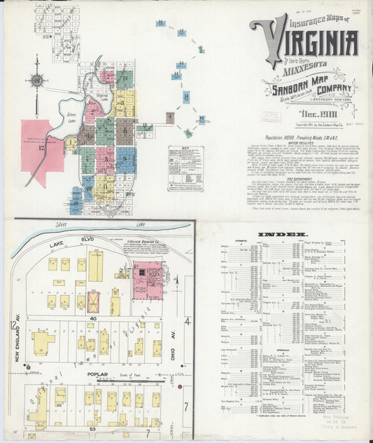 Sanborn Fire Insurance Map from Virginia, Saint Louis County, Minnesota (1910), Sheet #0001 - Historic Sanborn Fire Insurance Map Print, vintage old map wall art, antique decor, genealogy gift, Minnesota Minnesota map