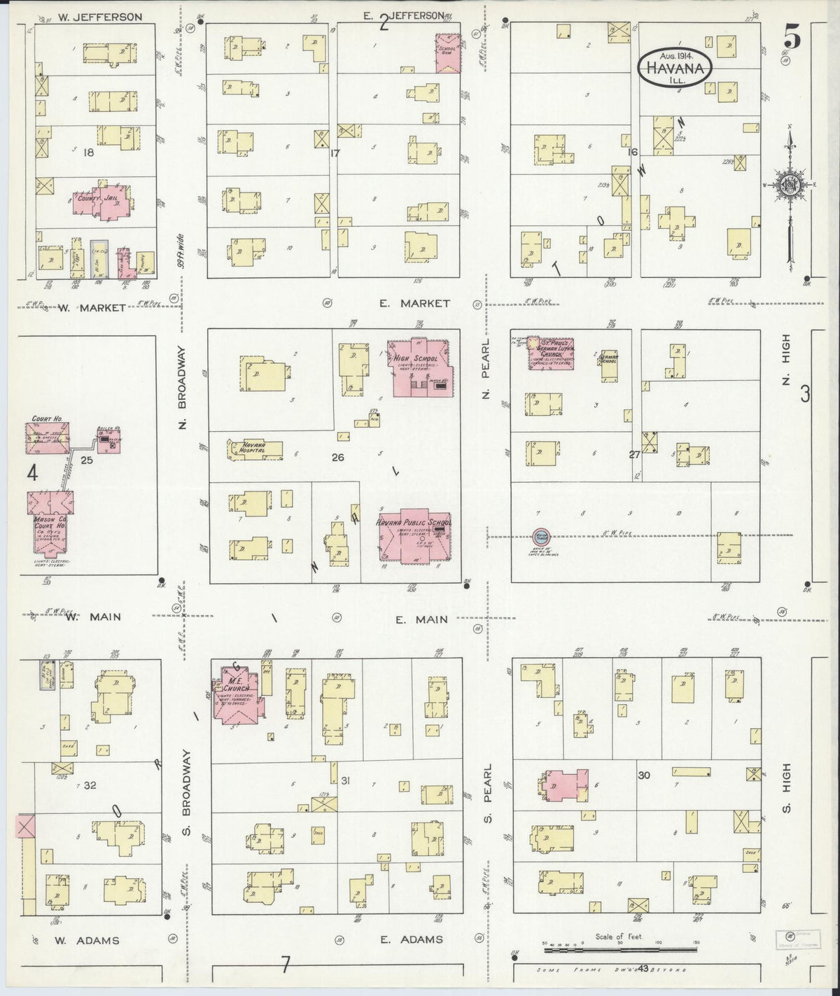 Sanborn Fire Insurance Map from Havana, Mason County, Illinois (1914), Sheet #0005 - Historic Sanborn Fire Insurance Map Print, vintage old map wall art, antique decor, genealogy gift, Illinois Illinois map