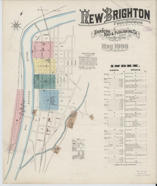 Sanborn Fire Insurance Map from New Brighton, Beaver County, Pennsylvania (1886), Sheet #0001 - Historic Sanborn Fire Insurance Map Print, vintage old map wall art, antique decor, genealogy gift, Pennsylvania Pennsylvania map