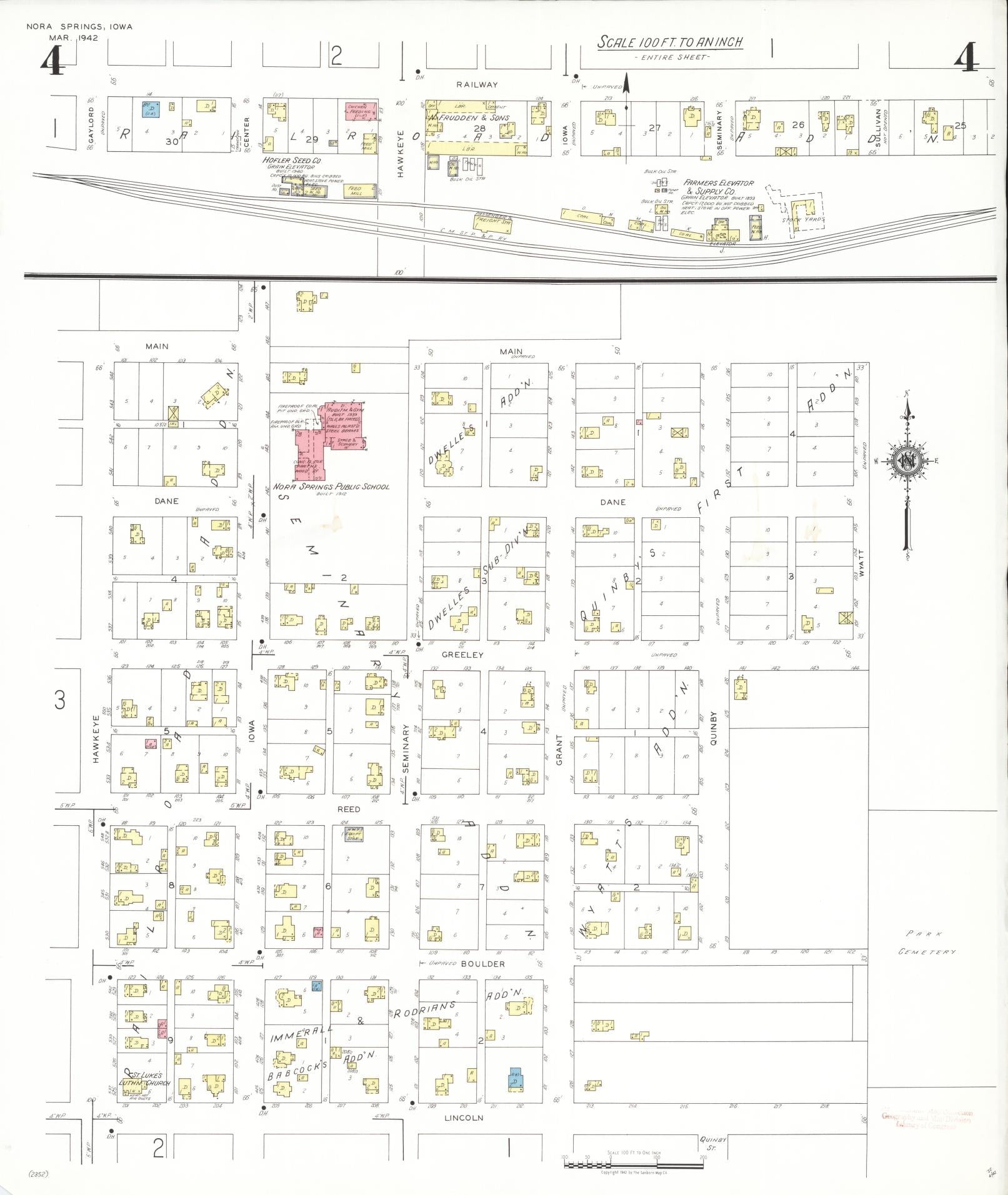 Sanborn Fire Insurance Map from Nora Springs, Floyd County, Iowa (1942), Sheet #0004 - Historic Sanborn Fire Insurance Map Print