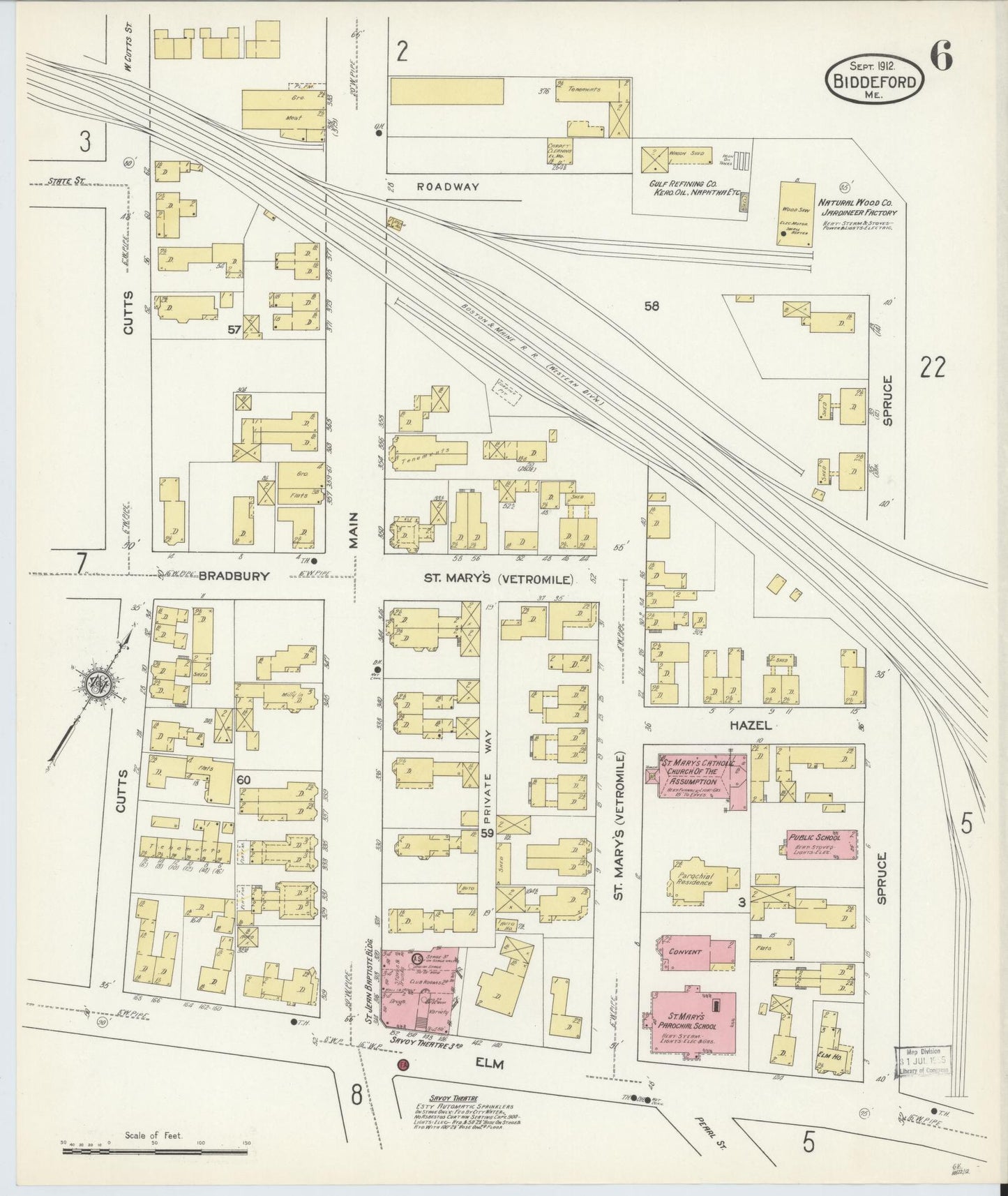 Sanborn Fire Insurance Map from Biddeford, York County, Maine (1912), Sheet #0006 - Complete Map Set gallery image, historic Sanborn map, vintage wall art, Maine Maine