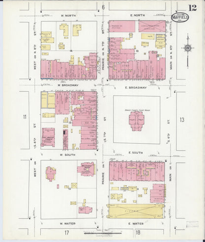 Sanborn Fire Insurance Map from Mayfield, Graves County, Kentucky (1916), Sheet #0012 - Complete Map Set gallery image, historic Sanborn map, vintage wall art, Kentucky Kentucky