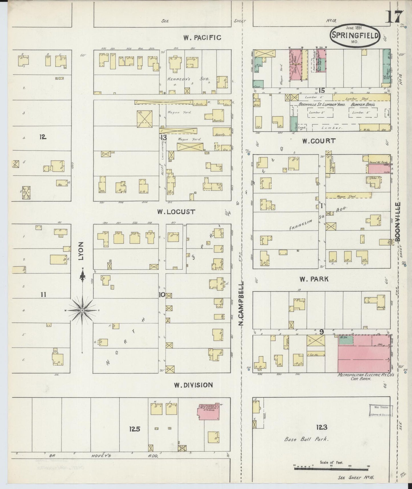 Sanborn Fire Insurance Map from Springfield, Greene County, Missouri (1891), Sheet #0017 - Historic Sanborn Fire Insurance Map Print, vintage old map wall art, antique decor, genealogy gift, Missouri Missouri map