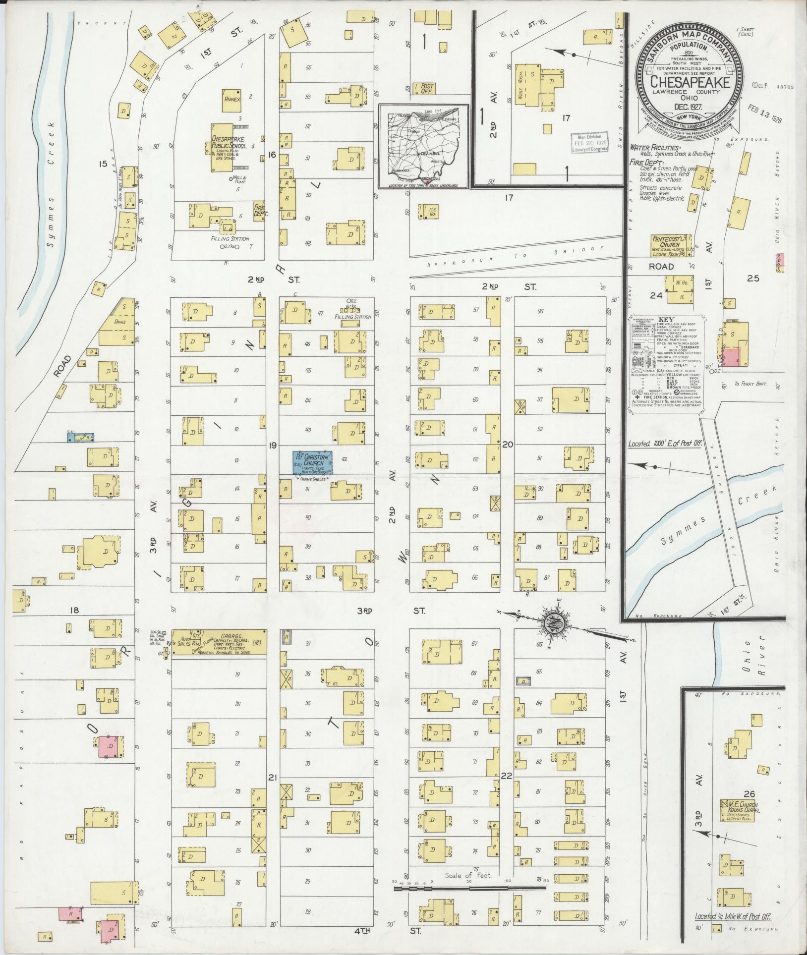 Sanborn Fire Insurance Map from Chesapeake, Lawrence County, Ohio (1927), Sheet #0001 - Historic Sanborn Fire Insurance Map Print, vintage old map wall art, antique decor, genealogy gift, Ohio Ohio map