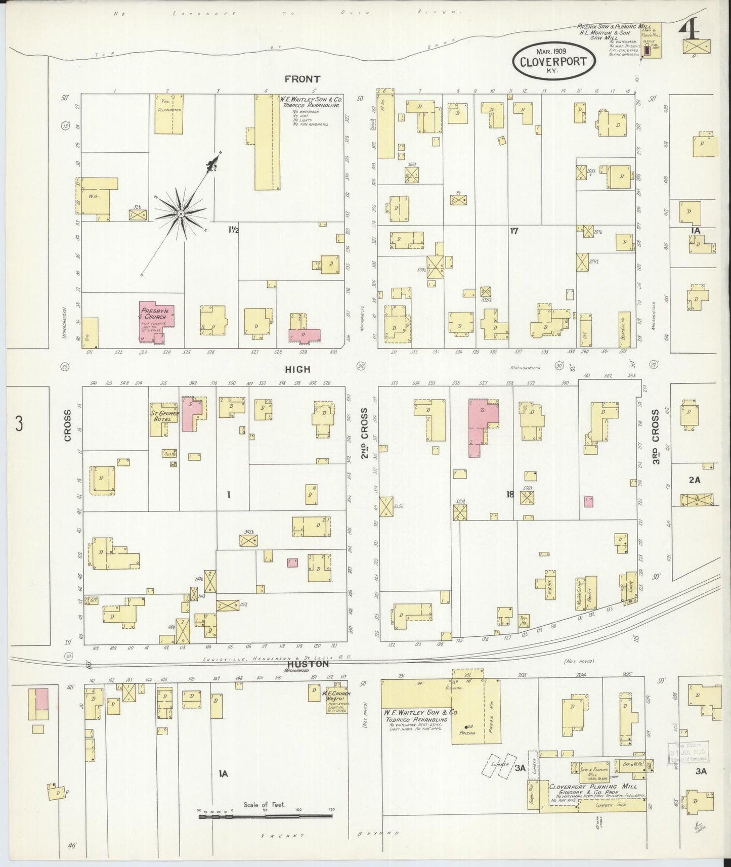 Sanborn Fire Insurance Map from Cloverport, Breckinridge County, Kentucky (1909), Sheet #0004 - Historic Sanborn Fire Insurance Map Print, vintage old map wall art, antique decor, genealogy gift, Kentucky Kentucky map
