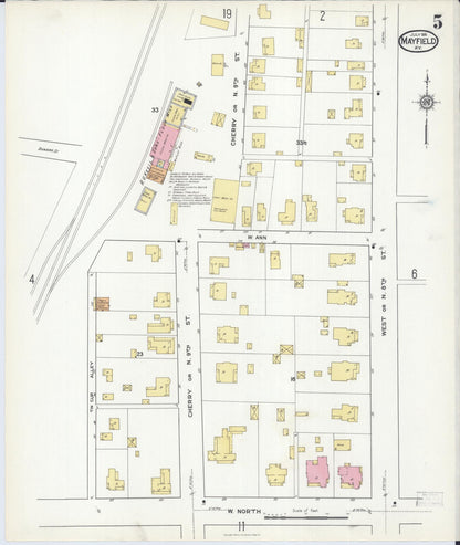 Sanborn Fire Insurance Map from Mayfield, Graves County, Kentucky (1916), Sheet #0005 - Complete Map Set gallery image, historic Sanborn map, vintage wall art, Kentucky Kentucky