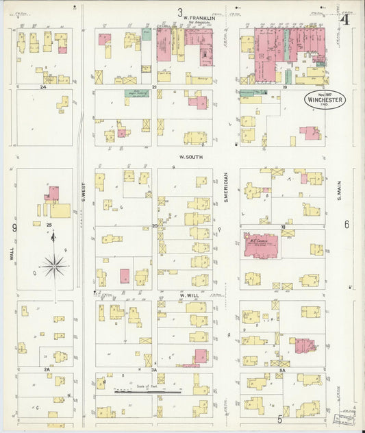 Sanborn Fire Insurance Map from Winchester, Randolph County, Indiana (1907), Sheet #0004 - Historic Sanborn Fire Insurance Map Print, vintage old map wall art, antique decor, genealogy gift, Indiana Indiana map