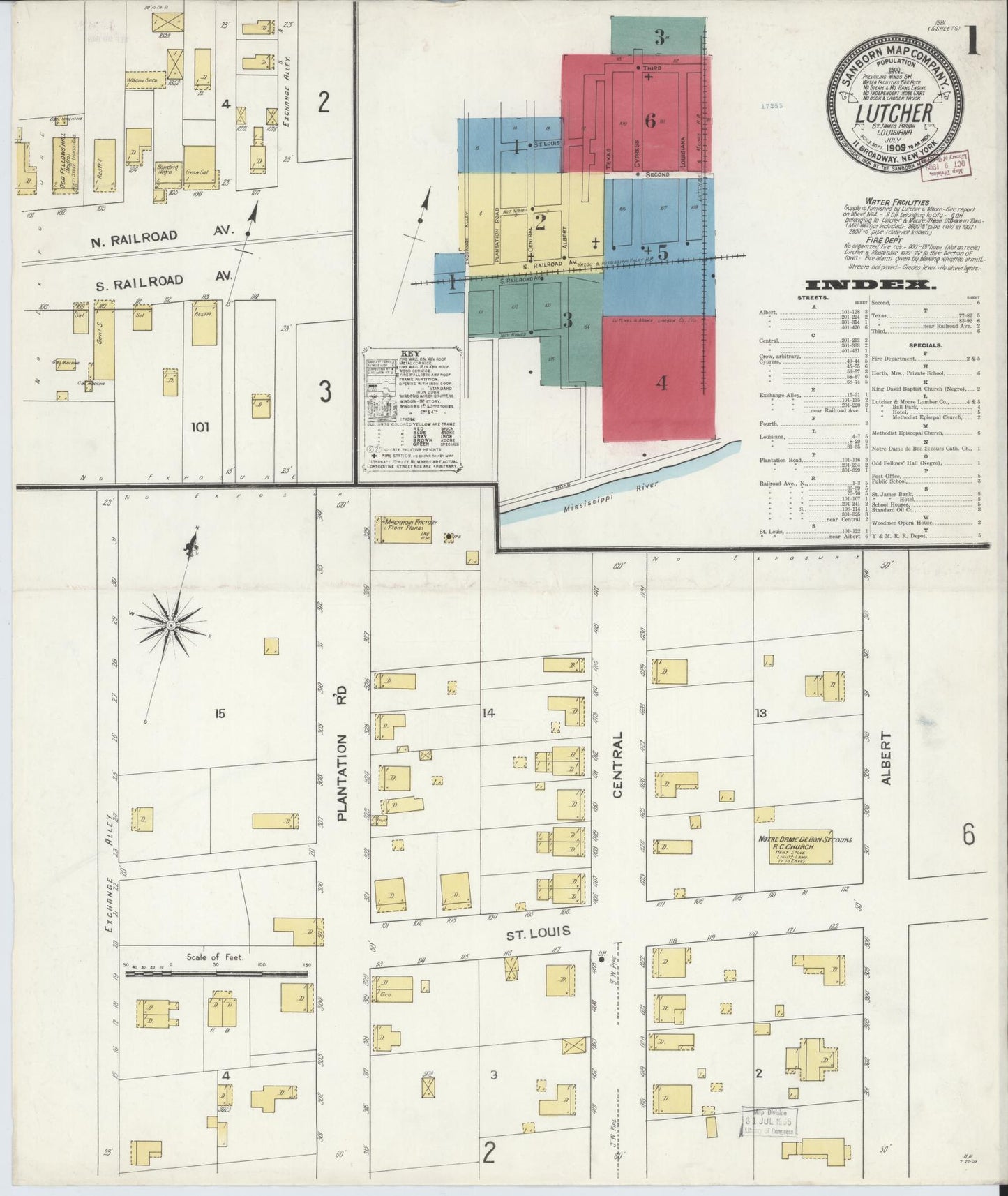 Sanborn Fire Insurance Map from Lutcher, Saint James Parish, Louisiana. (1909) – Historic Sanborn Fire Insurance Map Print
