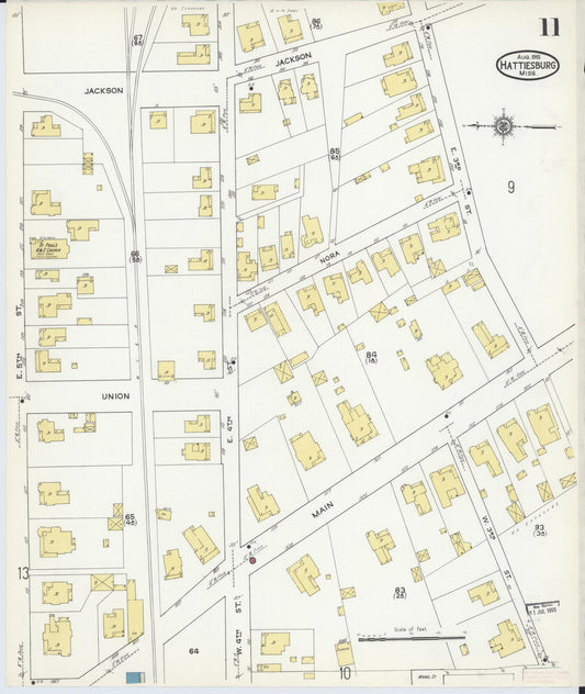 Sanborn Fire Insurance Map from Hattiesburg, Forrest County, Mississippi (1915), Sheet #0011 - Historic Sanborn Fire Insurance Map Print, vintage old map wall art, antique decor, genealogy gift, Mississippi Mississippi map