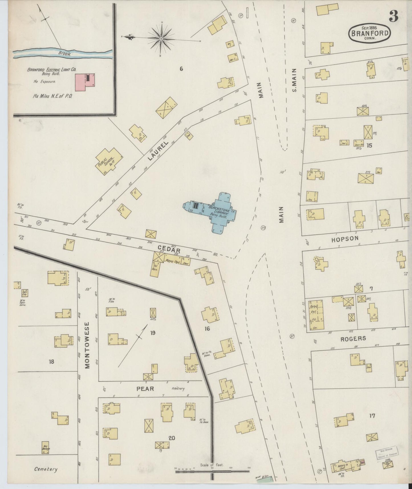 Sanborn Fire Insurance Map from Branford, New Haven County, Connecticut (1895), Sheet #0003 - Historic Sanborn Fire Insurance Map Print, vintage old map wall art, antique decor, genealogy gift, Connecticut Connecticut map