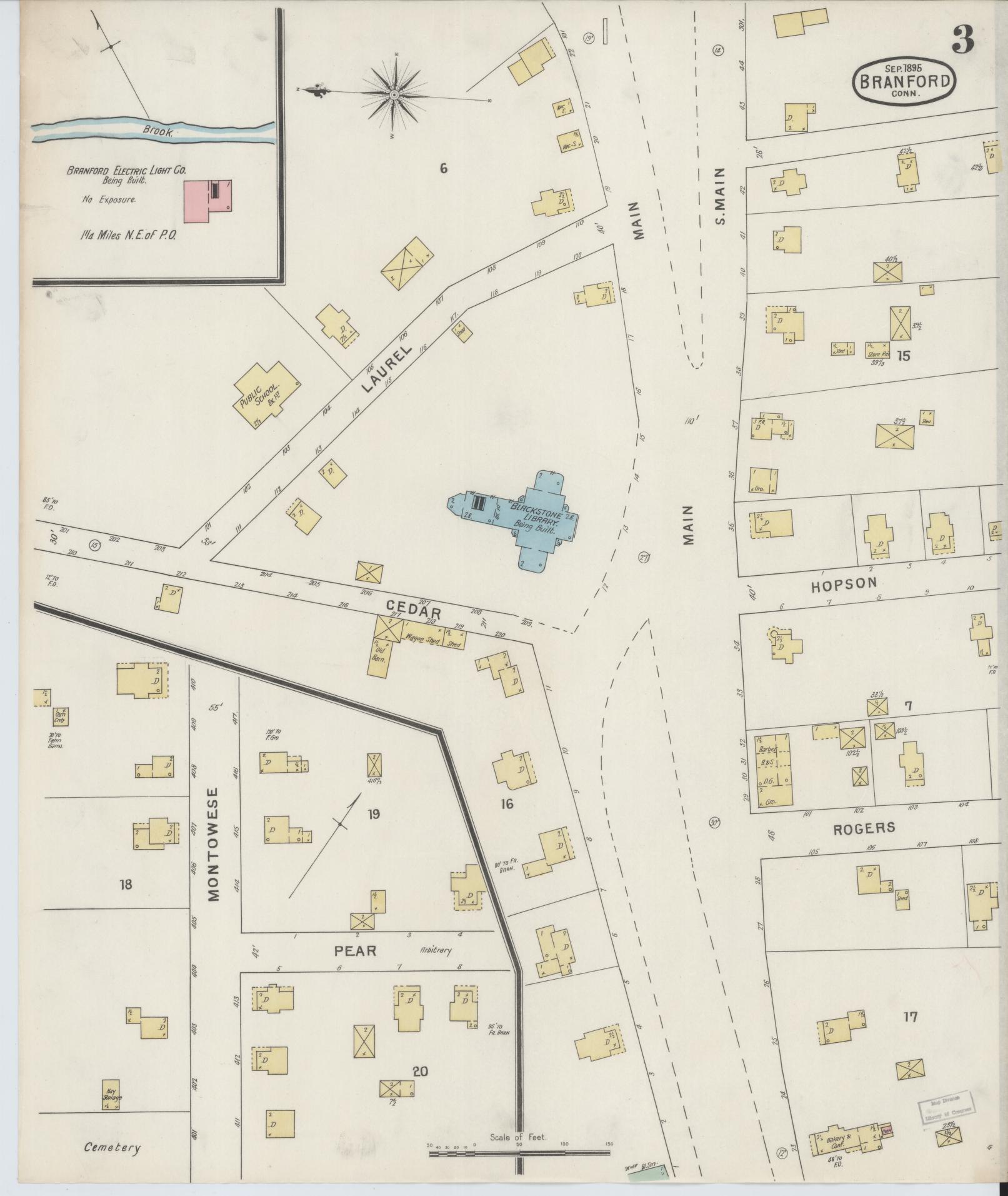 Sanborn Fire Insurance Map from Branford, New Haven County, Connecticut (1895), Sheet #0003 - Historic Sanborn Fire Insurance Map Print, vintage old map wall art, antique decor, genealogy gift, Connecticut Connecticut map