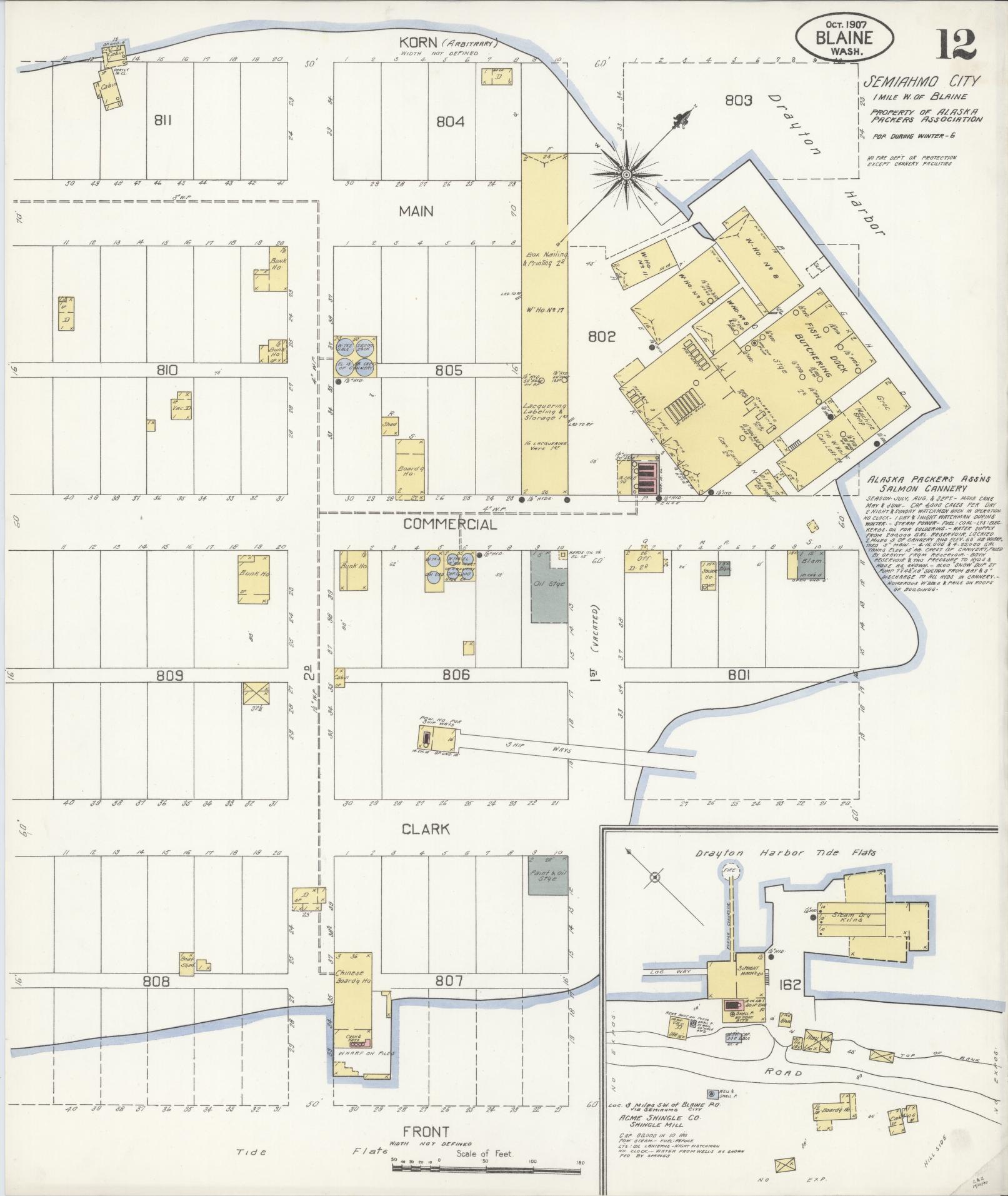 Sanborn Fire Insurance Map from Blaine, Whatcom County, Washington (1907), Sheet #0012 - Complete Map Set gallery image, historic Sanborn map, vintage wall art, Washington Washington