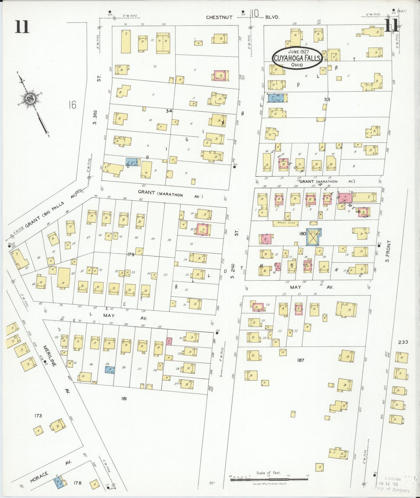 Sanborn Fire Insurance Map from Cuyahoga Falls, Summit County, Ohio (1927), Sheet #0011 - Historic Sanborn Fire Insurance Map Print, vintage old map wall art, antique decor, genealogy gift, Ohio Ohio map