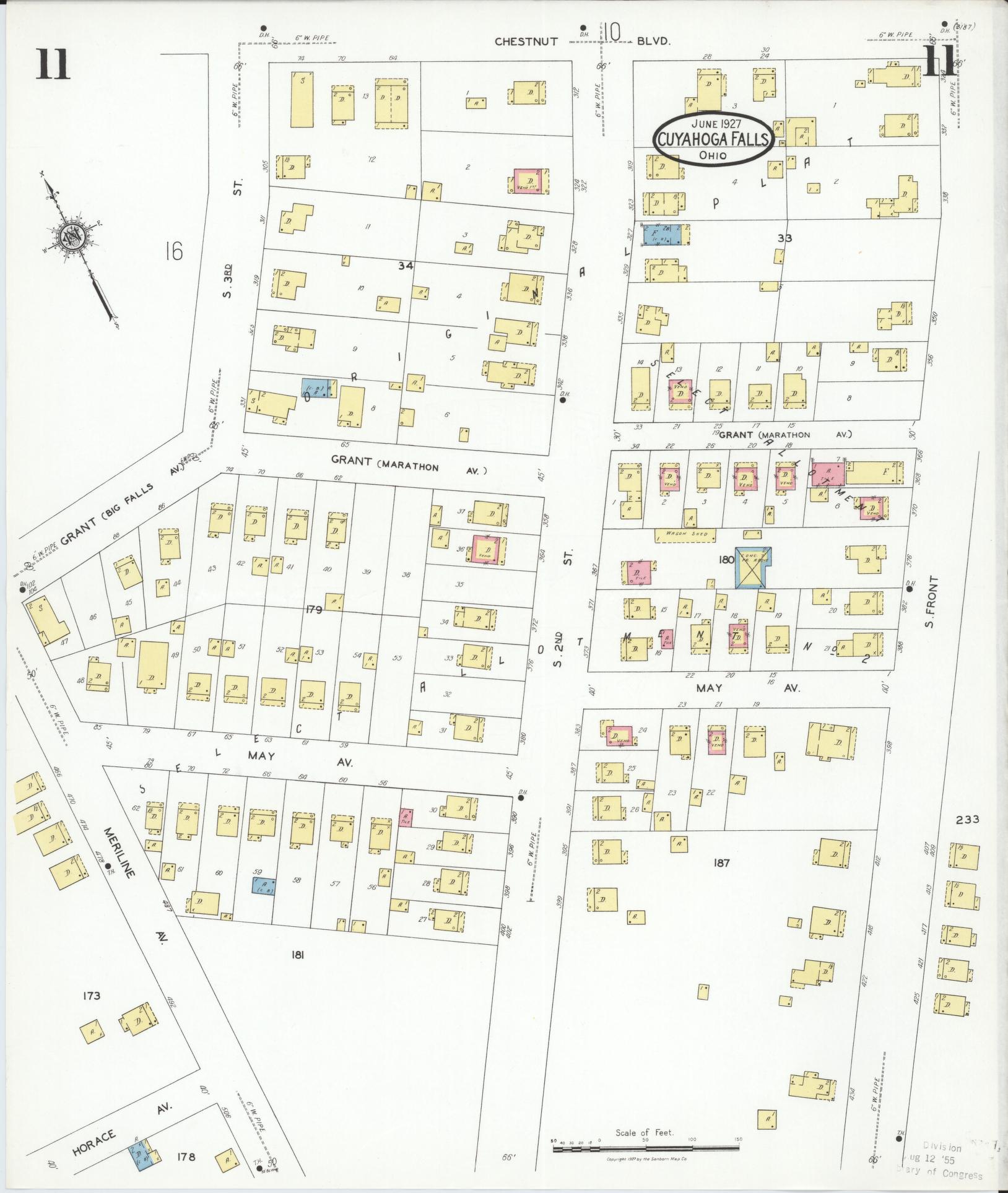 Sanborn Fire Insurance Map from Cuyahoga Falls, Summit County, Ohio (1927), Sheet #0011 - Historic Sanborn Fire Insurance Map Print, vintage old map wall art, antique decor, genealogy gift, Ohio Ohio map