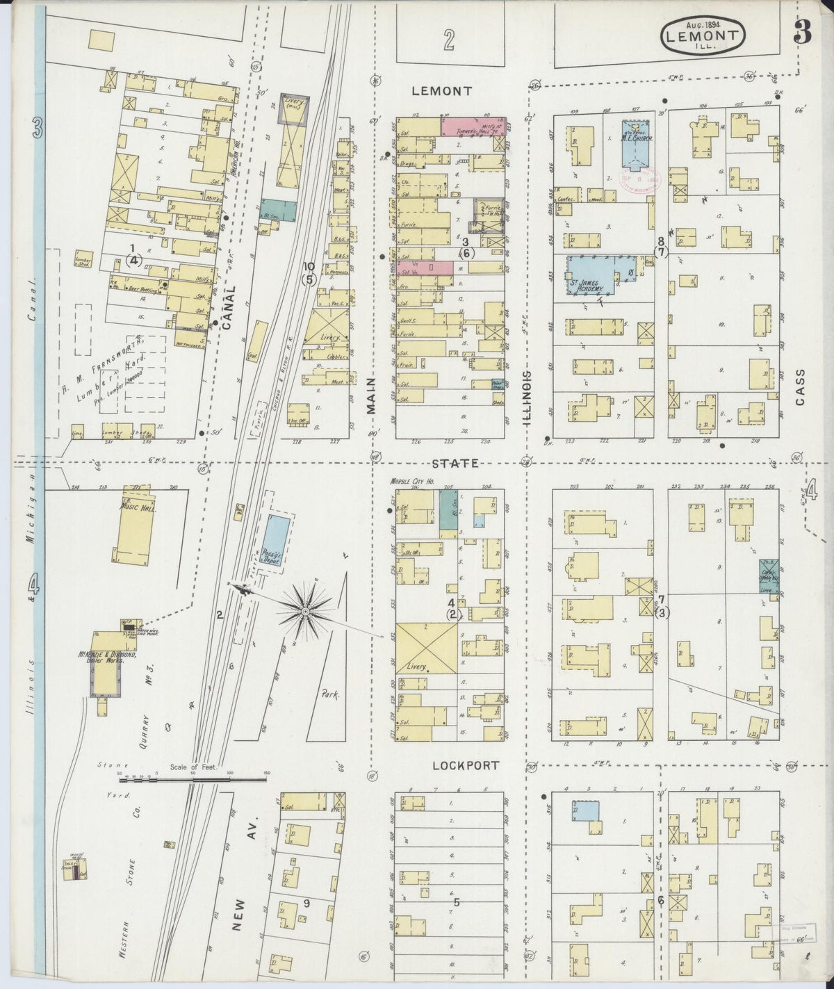 Sanborn Fire Insurance Map from Lemont, Cook County, Illinois (1894), Sheet #0003 - Historic Sanborn Fire Insurance Map Print, vintage old map wall art, antique decor, genealogy gift, Illinois Illinois map