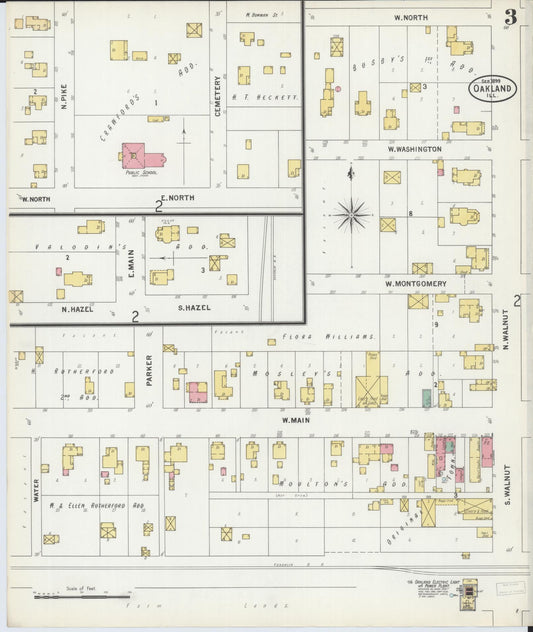 Sanborn Fire Insurance Map from Oakland, Coles County, Illinois (1899), Sheet #0003 - Historic Sanborn Fire Insurance Map Print, vintage old map wall art, antique decor, genealogy gift, Illinois Illinois map
