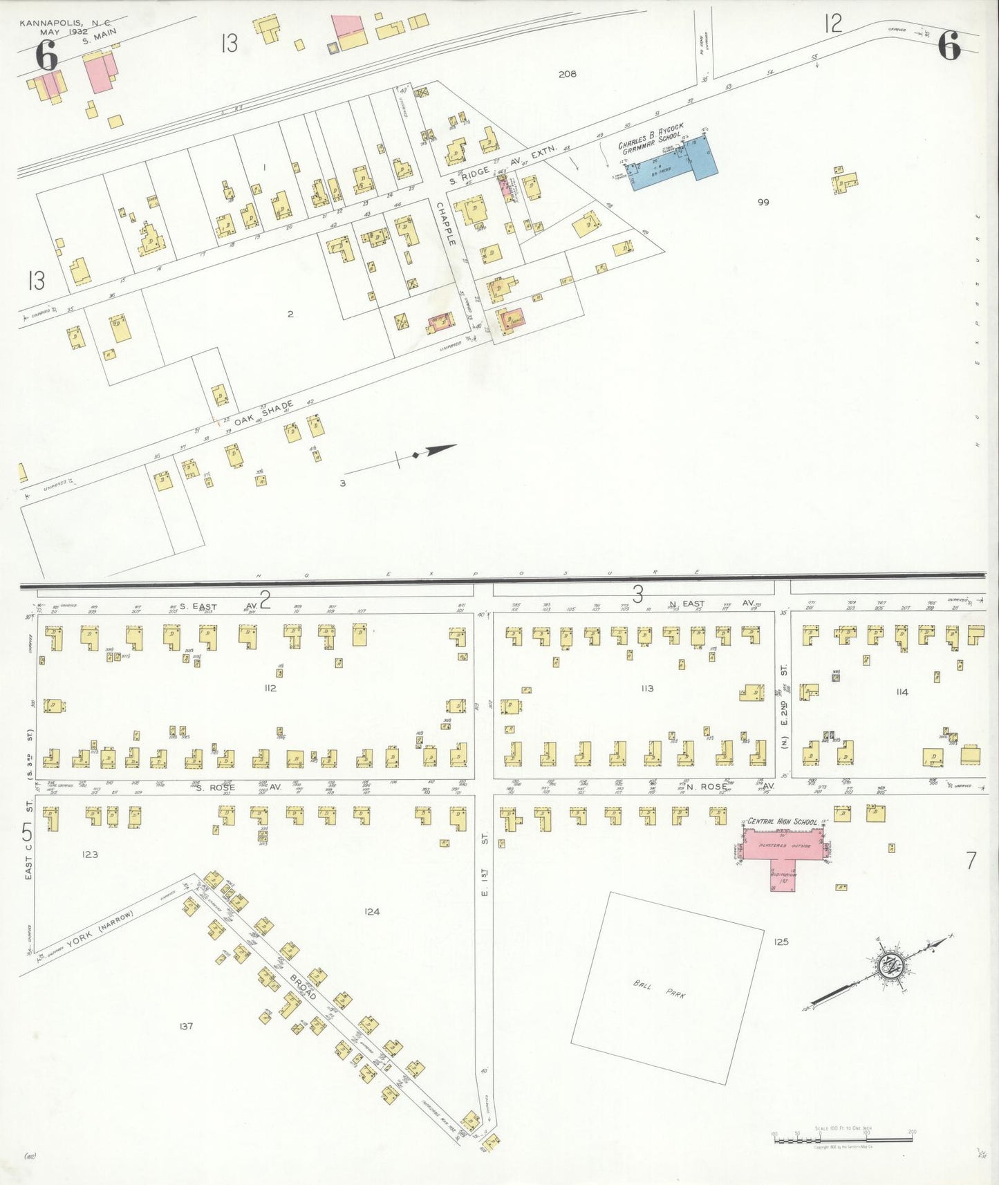 Sanborn Fire Insurance Map from Kannapolis, Rowan And Cabarrus Counties, North Carolina (1932), Sheet #0006 - Complete Map Set gallery image, historic Sanborn map, vintage wall art, North Carolina North Carolina