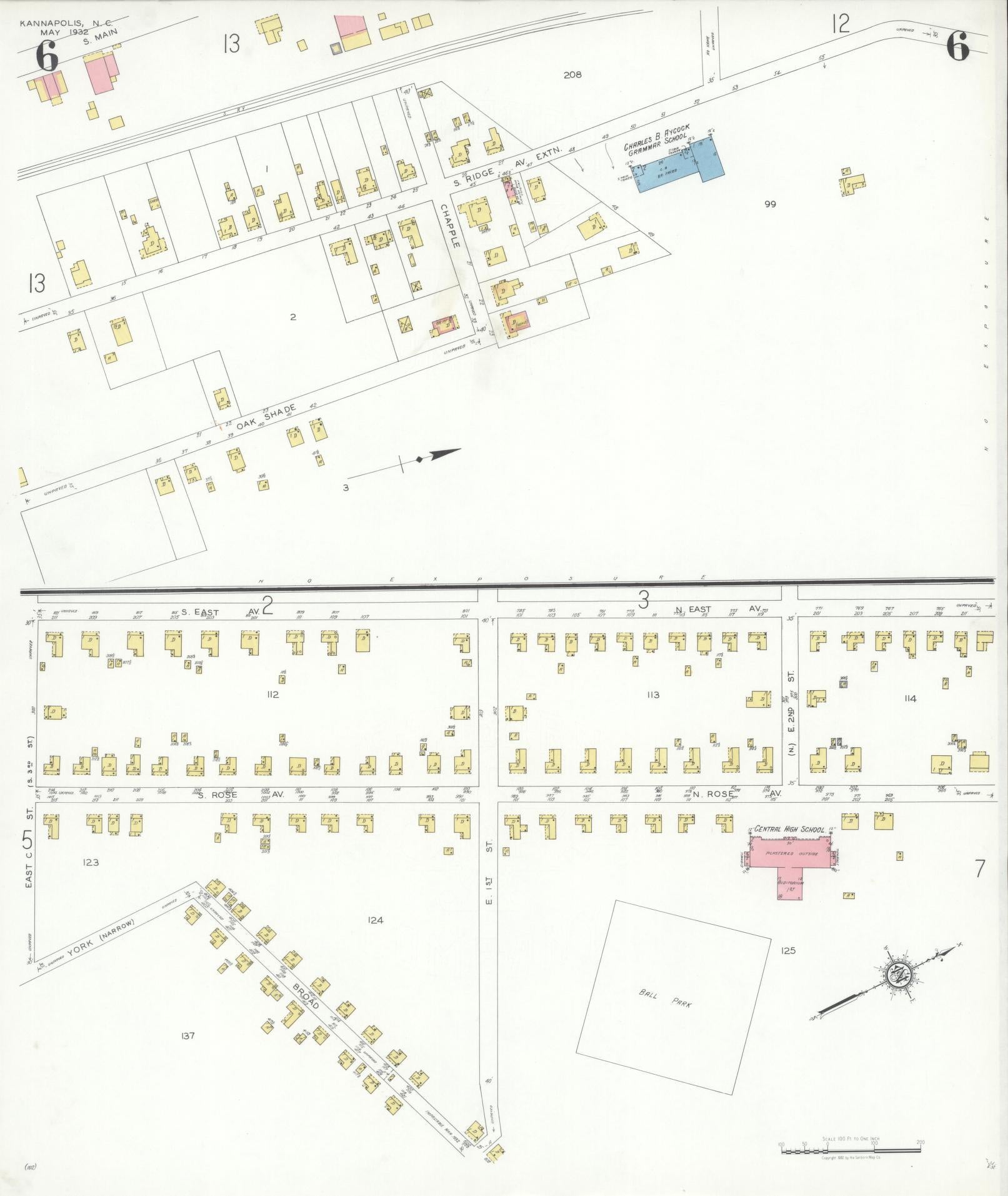 Sanborn Fire Insurance Map from Kannapolis, Rowan And Cabarrus Counties, North Carolina (1932), Sheet #0006 - Complete Map Set gallery image, historic Sanborn map, vintage wall art, North Carolina North Carolina