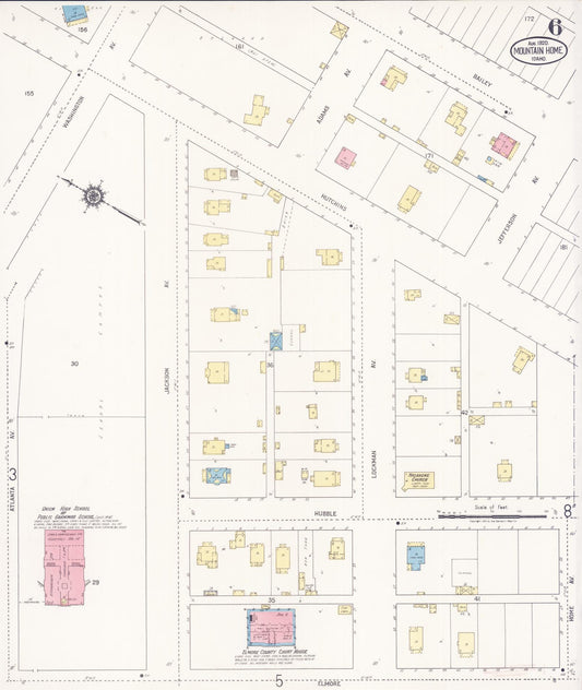 Sanborn Fire Insurance Map from Mountain Home, Elmore County, Idaho (1920), Sheet #0006 - Historic Sanborn Fire Insurance Map Print, vintage old map wall art, antique decor, genealogy gift, Idaho Idaho map