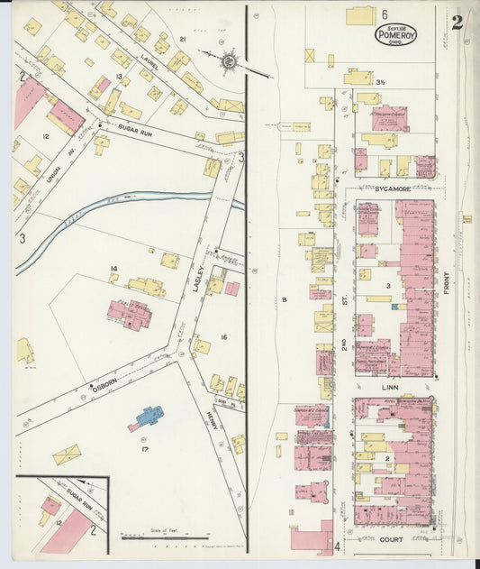 Sanborn Fire Insurance Map from Pomeroy, Meigs County, Ohio (1916), Sheet #0002 - Historic Sanborn Fire Insurance Map Print, vintage old map wall art, antique decor, genealogy gift, Ohio Ohio map