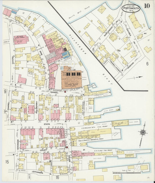 Sanborn Fire Insurance Map from Portsmouth, Rockingham County, New Hampshire (1910), Sheet #0010 - Historic Sanborn Fire Insurance Map Print, vintage old map wall art, antique decor, genealogy gift, New Hampshire New Hampshire map