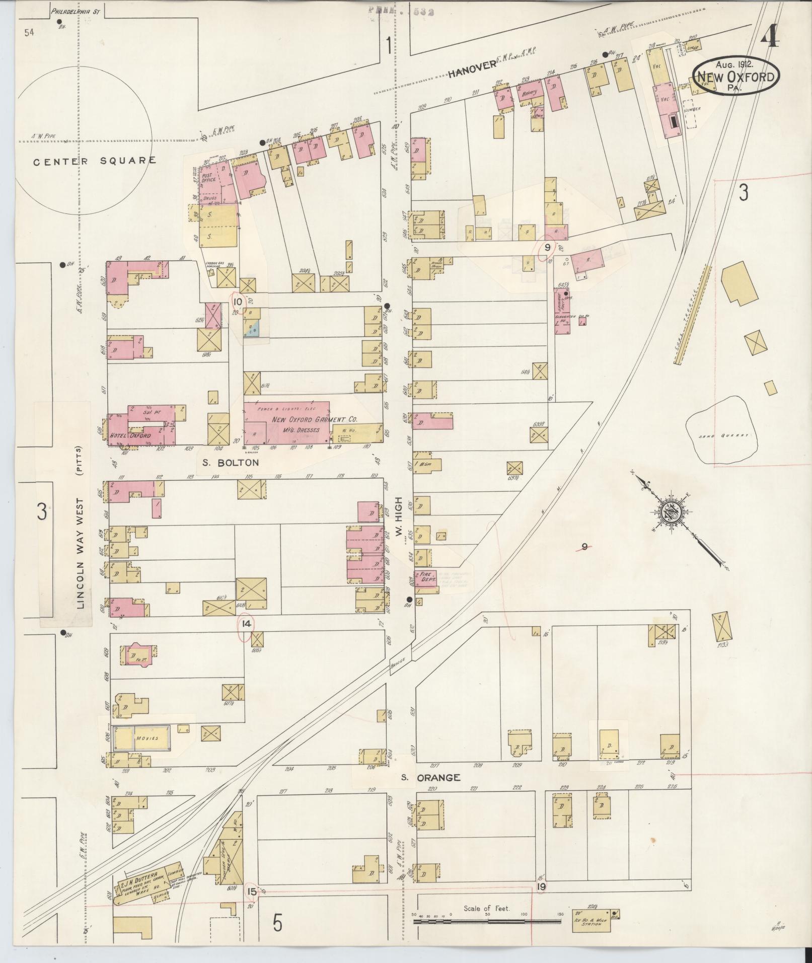 Sanborn Fire Insurance Map from New Oxford, Adams County, Pennsylvania (1929), Sheet #0004 - Complete Map Set gallery image, historic Sanborn map, vintage wall art, Pennsylvania Pennsylvania