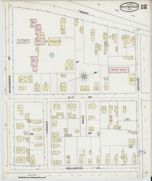 Sanborn Fire Insurance Map from Pittsfield, Berkshire County, Massachusetts (1889), Sheet #0012 - Historic Sanborn Fire Insurance Map Print, vintage old map wall art, antique decor, genealogy gift, Massachusetts Massachusetts map